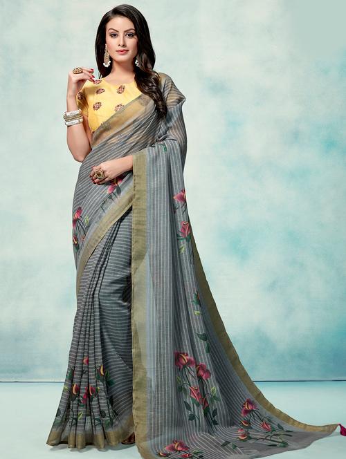 floral printed saree with blouse - 16374936 - Very Small Image - 1