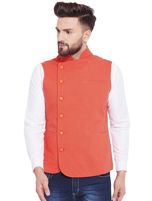 orange solid nehru jacket - 16375304 - Very Small Image - 1