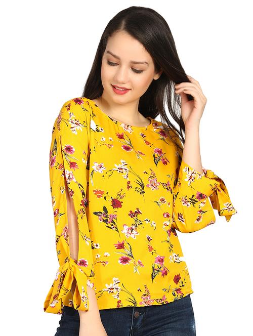 tie knot sleeved floral top - 16375493 - Very Small Image - 1