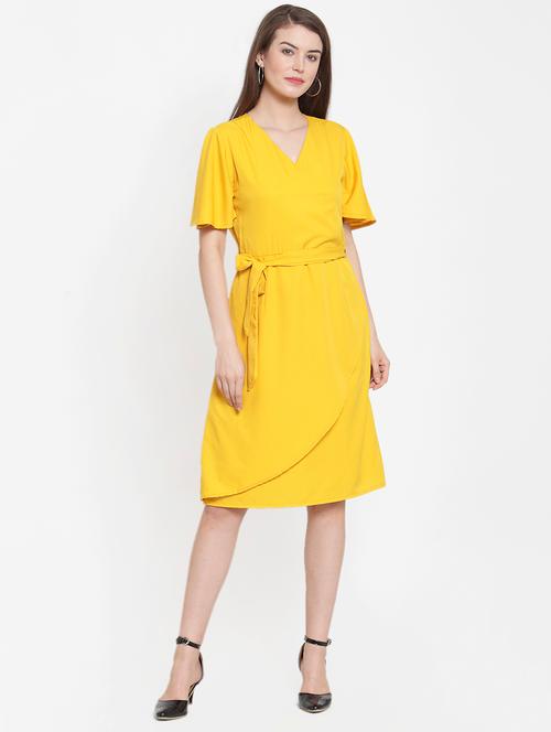 tie front faux wrap solid dress - 16377134 - Very Small Image - 1