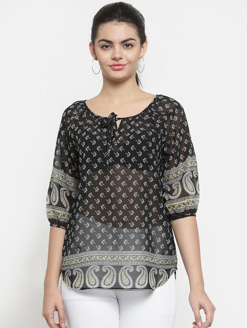 tie up neck sheer top - 16377143 - Very Small Image - 1