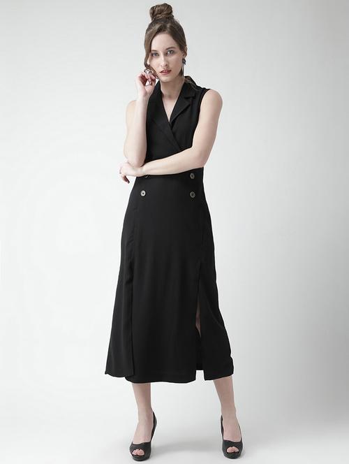 lapel neck button detail a-line dress - 16378765 - Very Small Image - 1