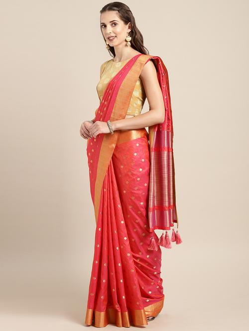polka dots zari motif woven saree with blouse - 16378808 - Very Small Image - 1