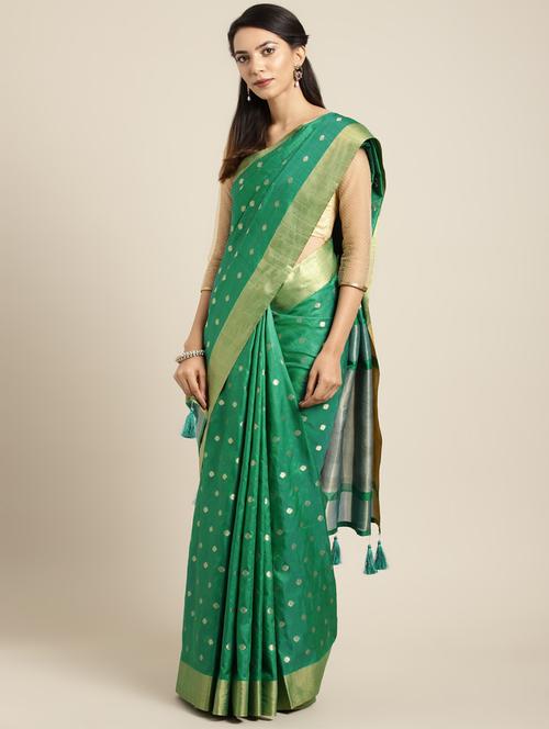 polka dots zari motifs woven saree with blouse - 16378811 - Very Small Image - 1