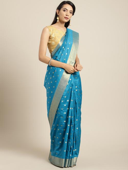 polka dots zari motifs woven saree with blouse - 16378813 - Very Small Image - 1