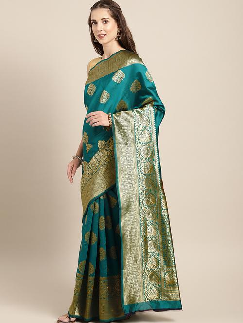 floral zari motif woven saree with blouse - 16378815 - Very Small Image - 1