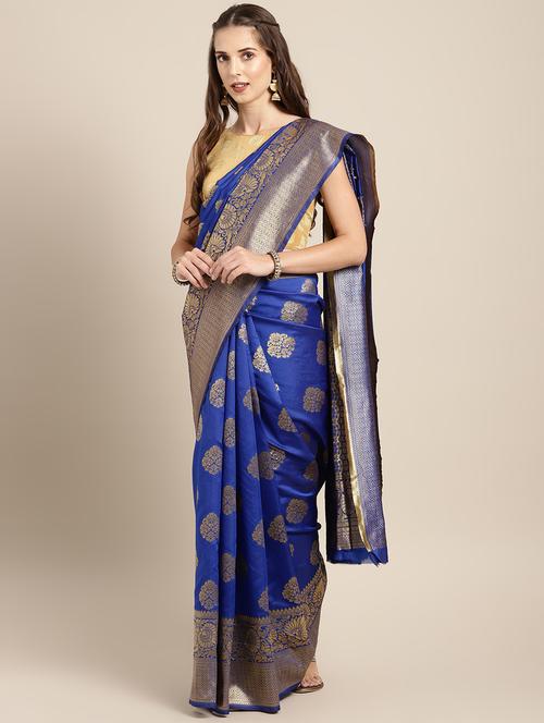 floral zari motifs woven saree with blouse - 16378819 - Very Small Image - 1
