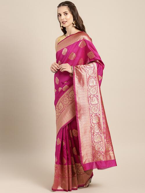 floral zari motif woven saree with blouse - 16378820 - Very Small Image - 1