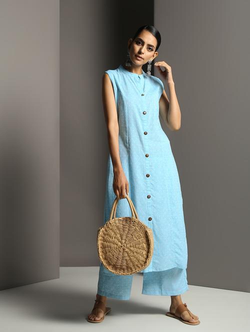 jacquard straight kurta palazzo set - 16378829 - Very Small Image - 1