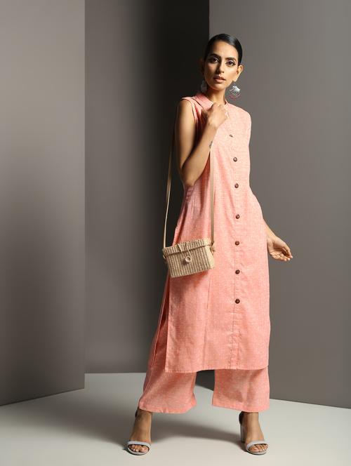 jacquard straight kurta palazzo set - 16378831 - Very Small Image - 1