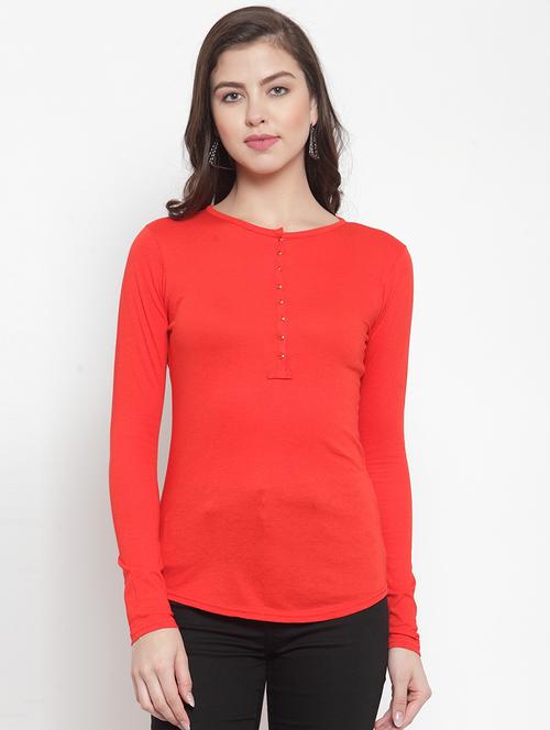 curved hem solid henley top - 16379041 - Very Small Image - 1