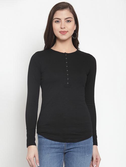 curved hem solid henley top - 16379042 - Very Small Image - 1