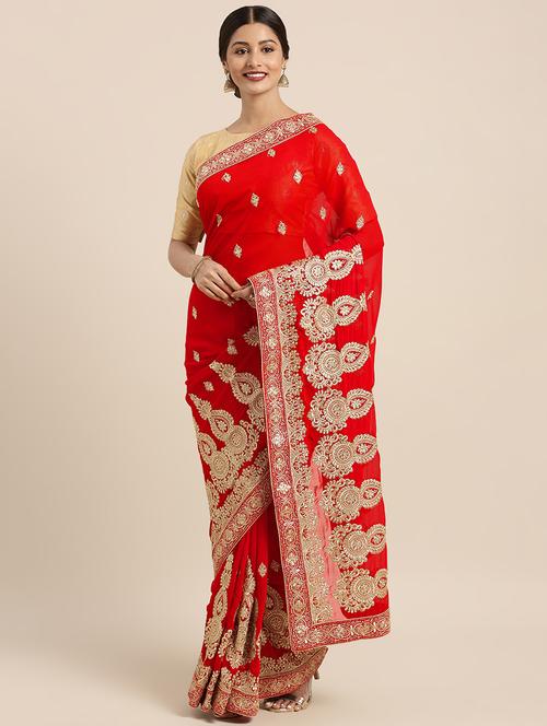 embroidered bordered saree with blouse - 16379303 - Very Small Image - 1