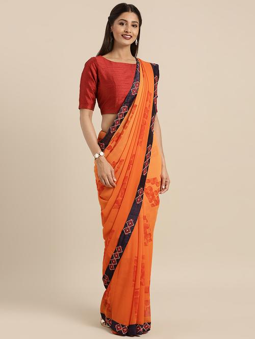 floral printed saree with blouse - 16379312 - Very Small Image - 1