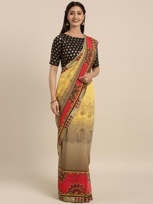 floral printed saree with blouse - 16379314 - Very Small Image - 1