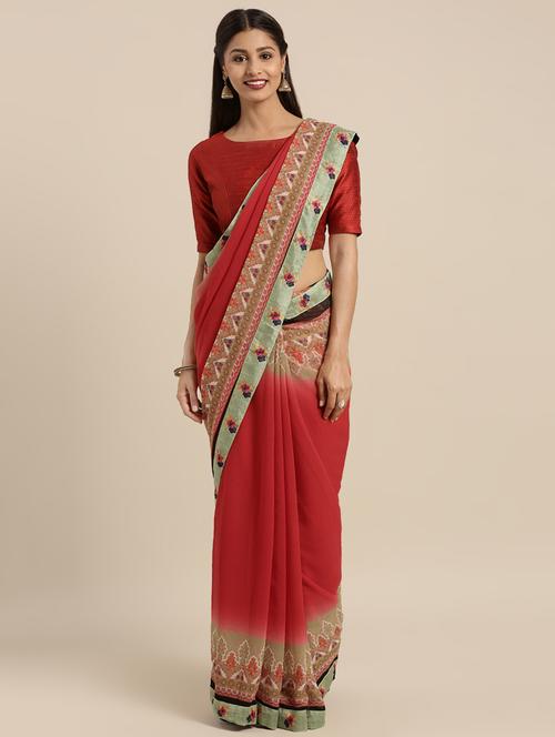 floral printed saree with blouse - 16379320 - Very Small Image - 1