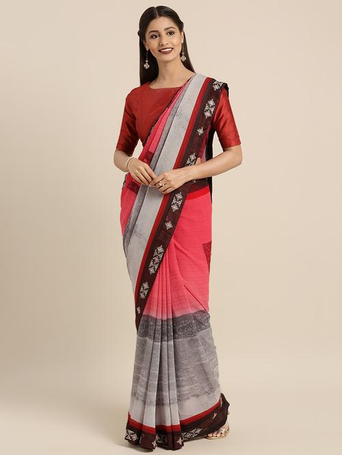 floral printed saree with blouse - 16379322 - Very Small Image - 1