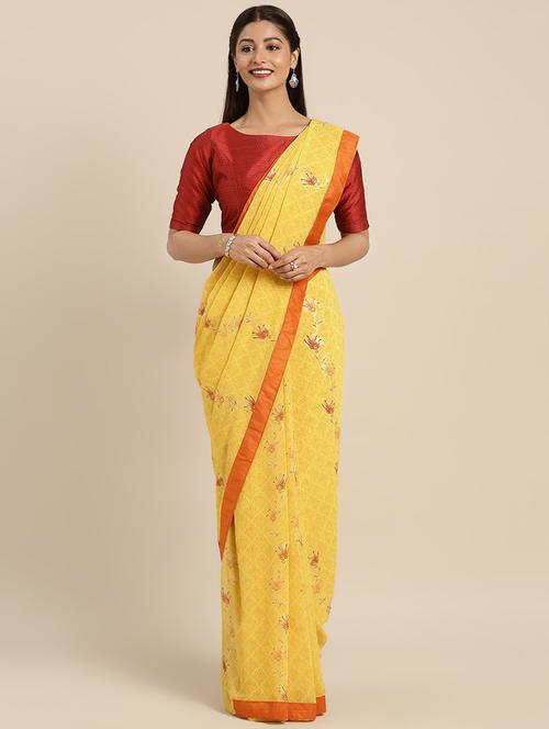 floral printed saree with blouse - 16379328 - Very Small Image - 1