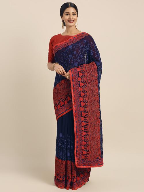 bordered embroidered saree with blouse - 16379356 - Very Small Image - 1