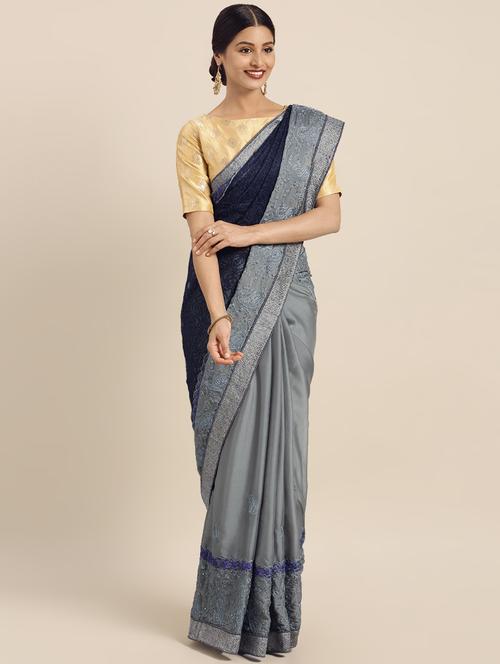 bordered embroidered saree with blouse - 16379418 - Very Small Image - 1