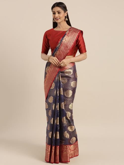 floral contrast saree with blouse - 16379430 - Very Small Image - 1