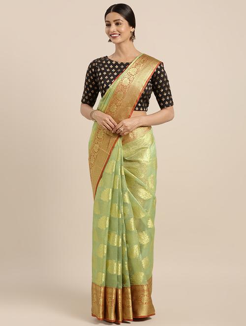 contrast embroidered saree with blouse - 16379432 - Very Small Image - 1