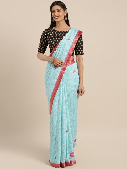 floral bordered saree with blouse - 16379441 - Very Small Image - 1