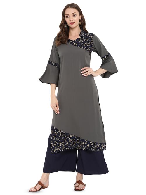 contrast straight kurta - 16379513 - Very Small Image - 1