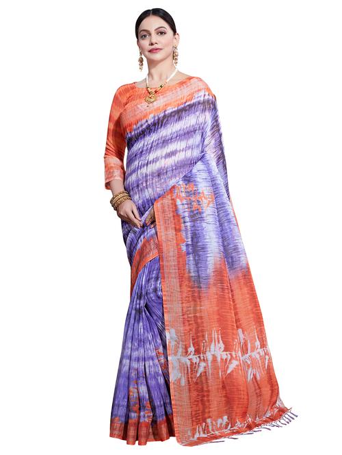 contrast border printed saree with blouse - 16381814 - Very Small Image - 1