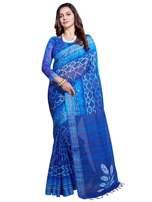 indigo printed saree with blouse - 16381815 - Very Small Image - 1