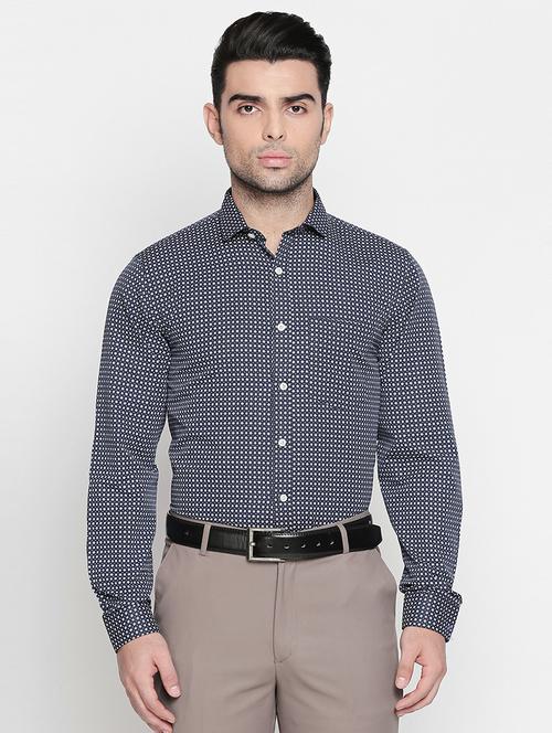 navy blue printed formal shirt - 16382225 - Very Small Image - 1