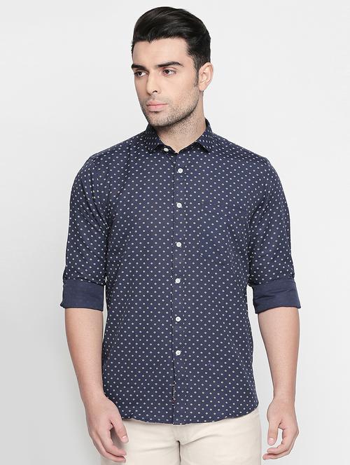 navy blue cotton blend casual shirt - 16382227 - Very Small Image - 1