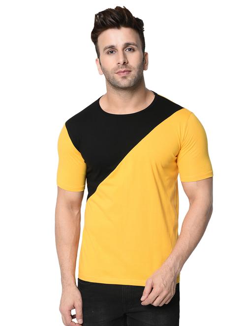 yellow color block cut & sew t-shirt - 16382298 - Very Small Image - 1