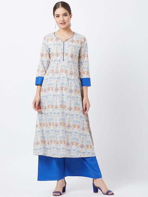 printed straight kurta with palazzo set - 16382327 - Very Small Image - 1