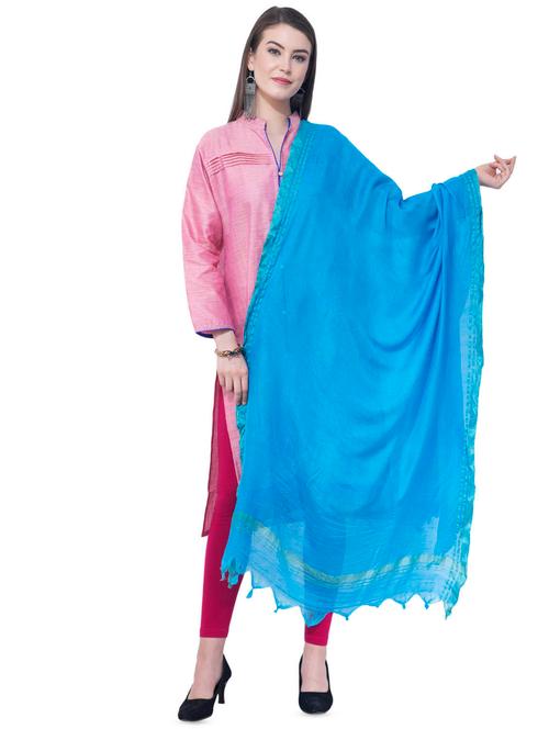 blue plain dupatta with fringes - 16382454 - Very Small Image - 1