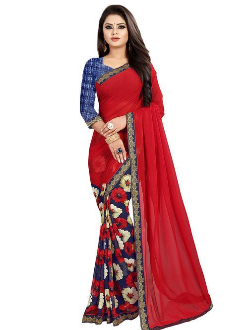 floral printed saree with blouse - 16382639 - Very Small Image - 1