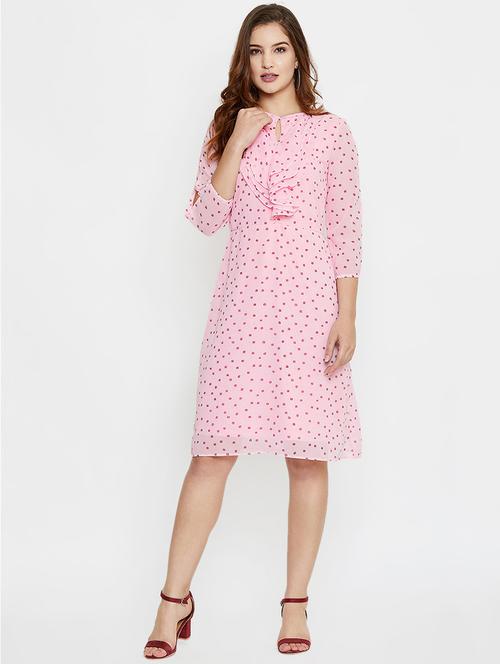 key hole neck ruffle detail a-line dress - 16383534 - Very Small Image - 1