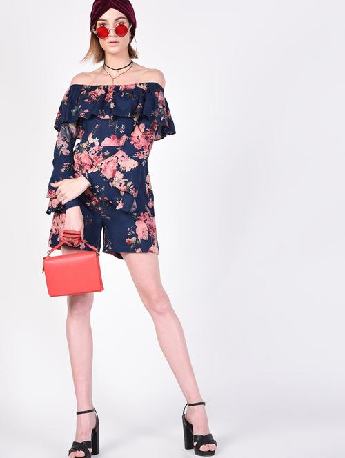 off shoulder bell sleeved floral romper - 16383571 - Very Small Image - 1