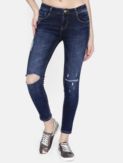 knee slit stone wash jeans - 16383788 - Very Small Image - 1