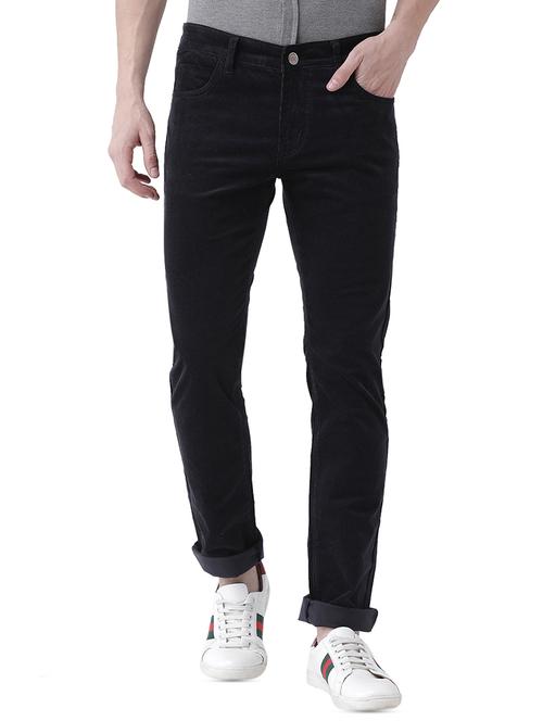 navy blue solid corduroy casual trouser - 16383868 - Very Small Image - 1