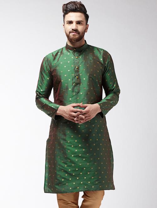 green silk blend long kurta - 16385437 - Very Small Image - 1