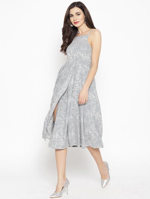 front slit floral fit & flare dress - 16386237 - Very Small Image - 1