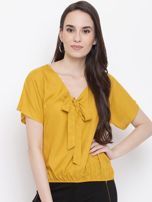 tie up neck solid blouson top - 16386301 - Very Small Image - 1