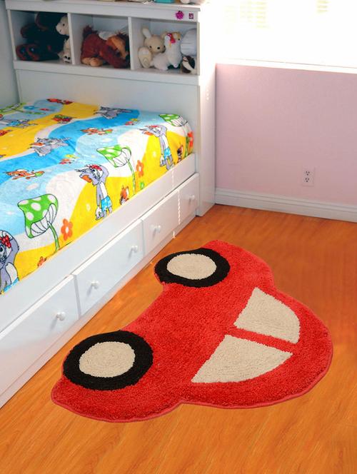 saral home red car shape soft microfiber kids mat - 45x70 cm - 16386384 - Very Small Image - 1