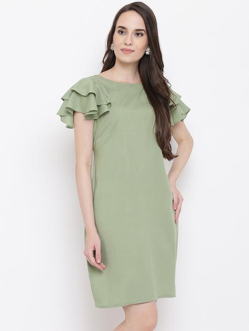 layered ruffle sleeved solid sheath dress - 16386542 - Very Small Image - 1