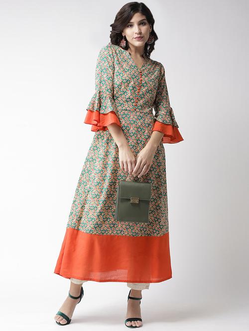 floral flared bell sleeves kurta - 16386769 - Very Small Image - 1