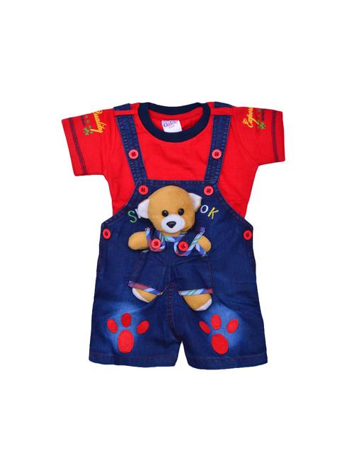 red cotton dungaree set - 16386827 - Very Small Image - 1