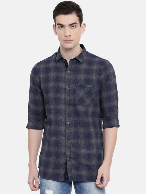 navy blue checkered casual shirt - 16387631 - Very Small Image - 1