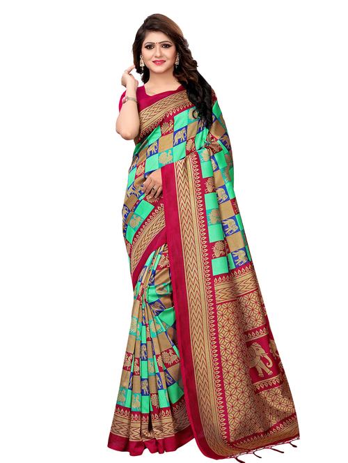 checkered printed mysore silk saree with blouse - 16387923 - Very Small Image - 1