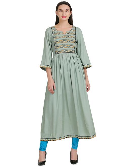 green rayon anarkali kurta - 16388248 - Very Small Image - 1